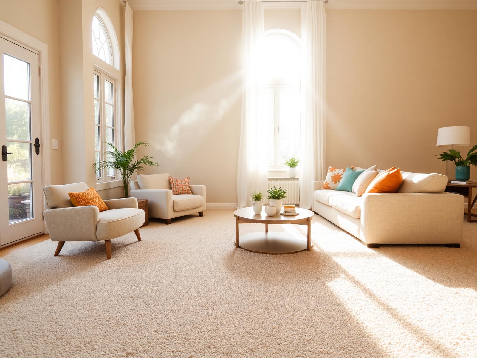 Bright living room with freshly cleaned plush carpet